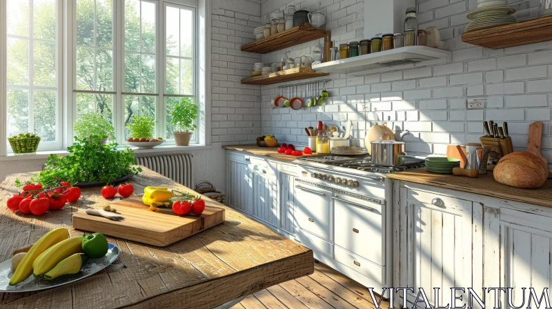 Cozy Country-Style Kitchen with Vintage Stove AI Image