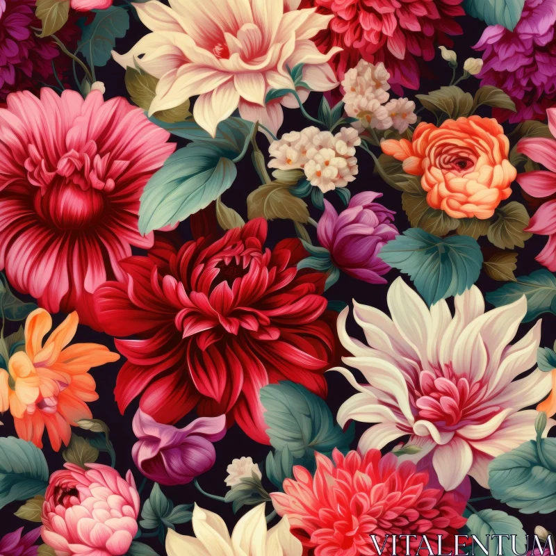 AI ART Dark Floral Seamless Pattern - Flowers and Leaves Design