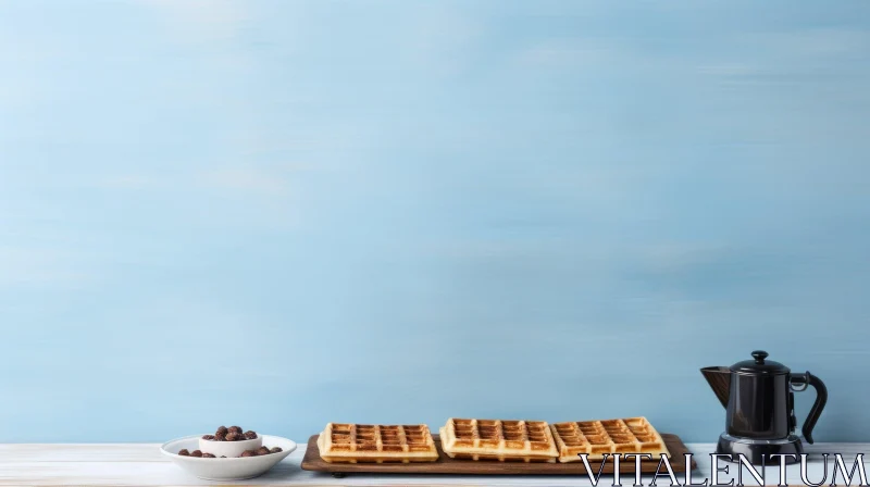 AI ART Delicious Chocolate Balls and Waffles on Wooden Table