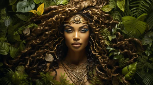 Elegant Black Woman Portrait in Lush Jungle