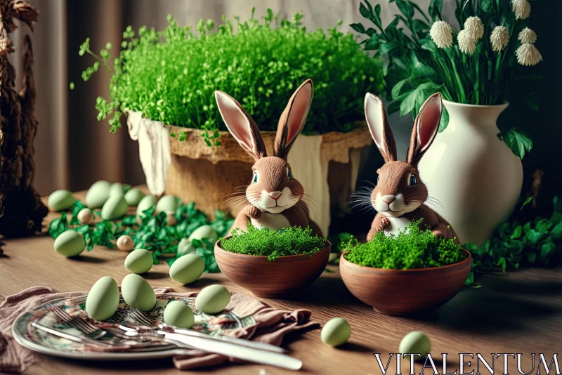 Extravagant Easter Bunny Tabletop Photography with Vray Tracing AI Image