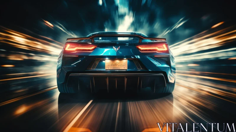 Futuristic Blue Sports Car in High-Speed Drive AI Image