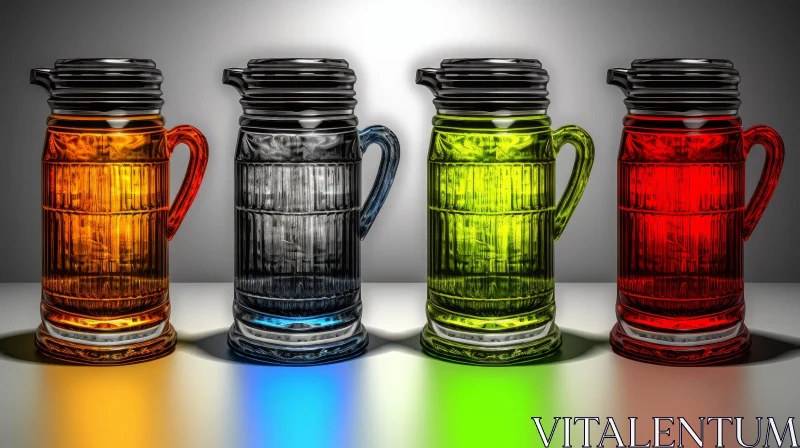 Glass Jugs with Colorful Liquids - Realistic Rendering AI Image