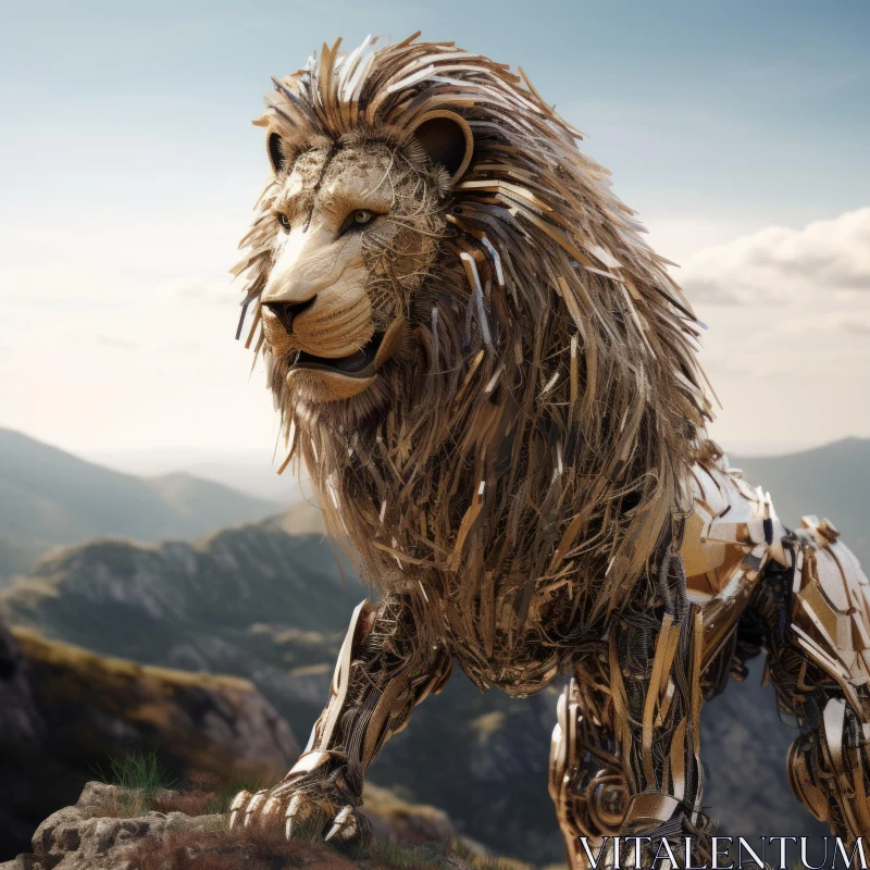 Golden Lion on Mountain: An Industrial Design Masterpiece AI Image