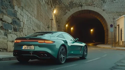 Luxury Aston Martin Car Driving Through Tunnel