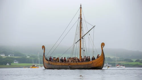 Majestic Viking Ship Sailing on Serene Waters