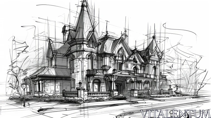 Mysterious Sketch of a Victorian House AI Image