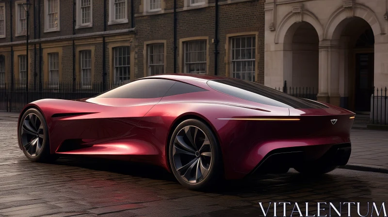 Red Futuristic Sports Car on City Street AI Image