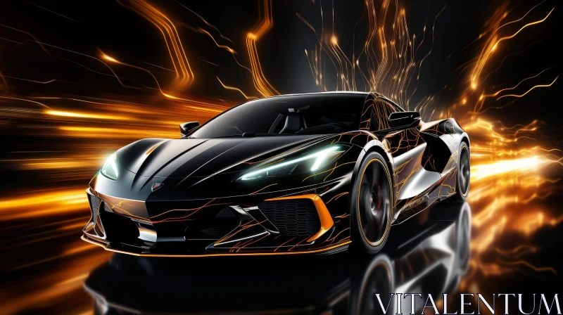 Sleek Black Sports Car with Orange Details | Dynamic View AI Image