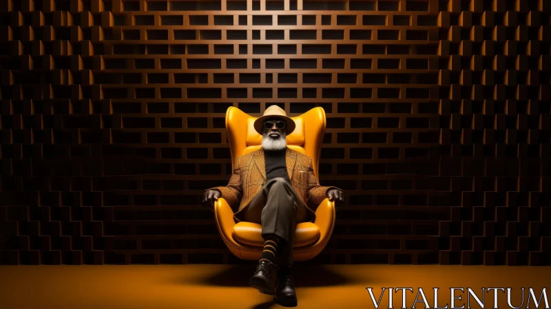 Stylish Older Man Portrait in Yellow Armchair AI Image