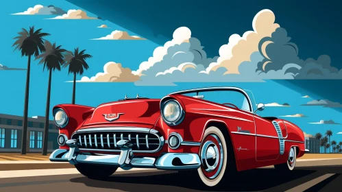 Vintage Red Chevrolet Bel Air Convertible Illustration