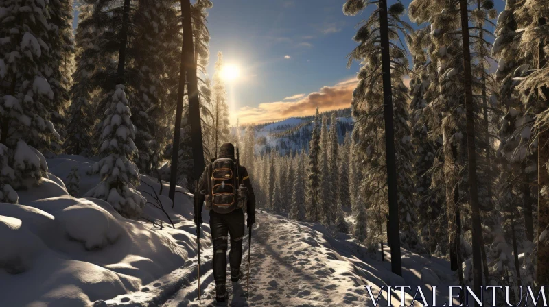 Winter Forest Snowshoeing Scene AI Image