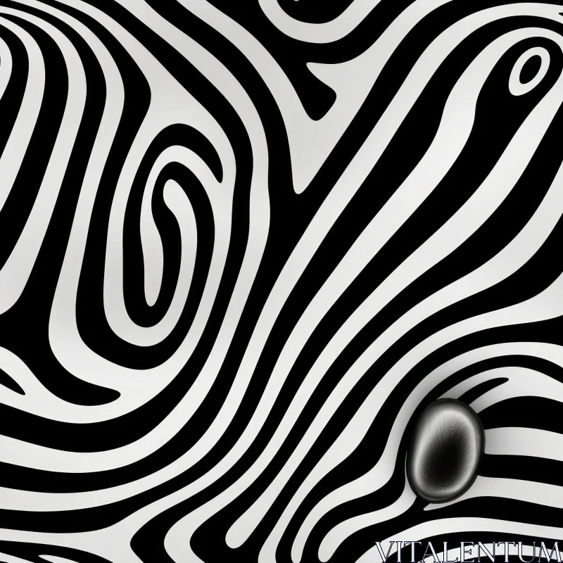 Abstract Black and White Striped 3D Pattern with Egg Shape AI Image