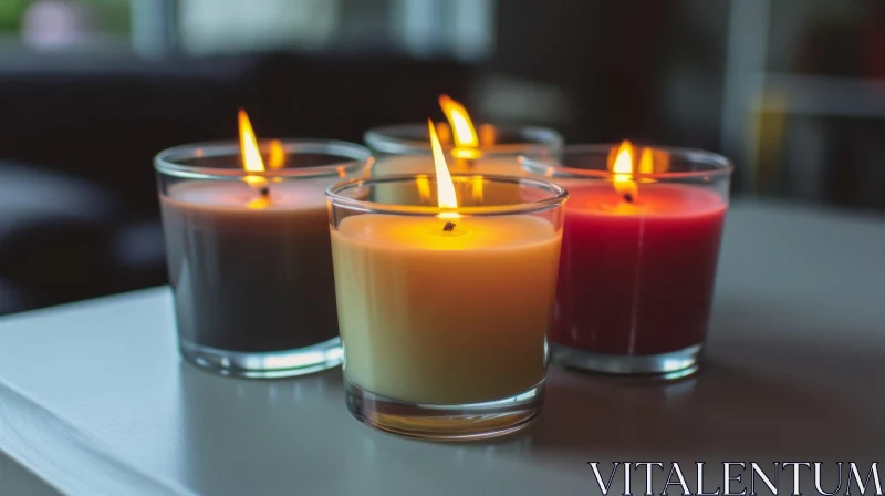 Captivating Still Life of Lit Candles in Glass Jars on White Table AI Image