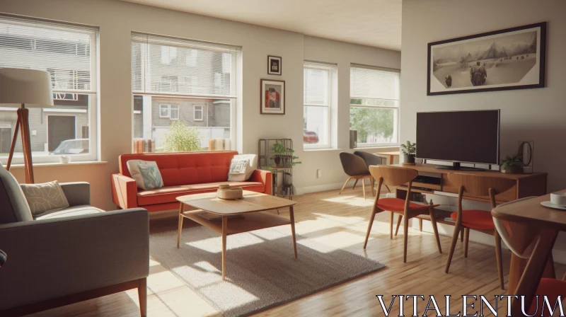 Cozy Mid-Century Modern Living Room Design AI Image