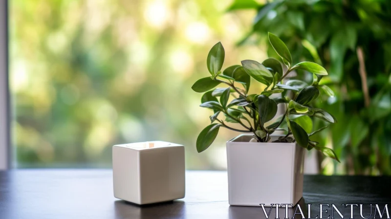 Elegant Candle Holder and Green Plant on Table AI Image