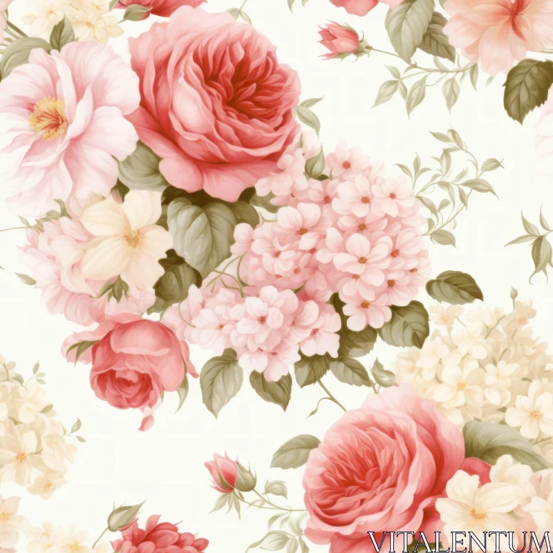 AI ART Elegant Floral Pattern - Soft Colors - Cream Background