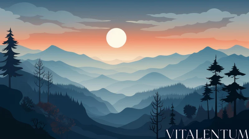 Enchanting Evening Mountains Landscape AI Image