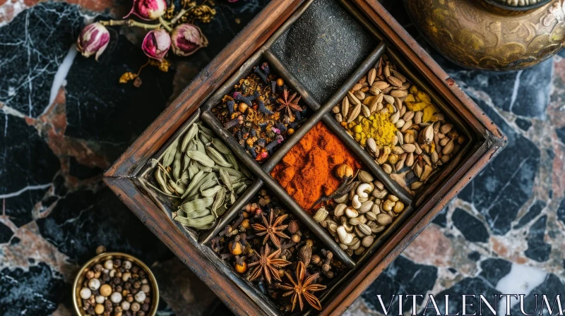 Exquisite Wooden Spice Box with Aromatic Delights AI Image