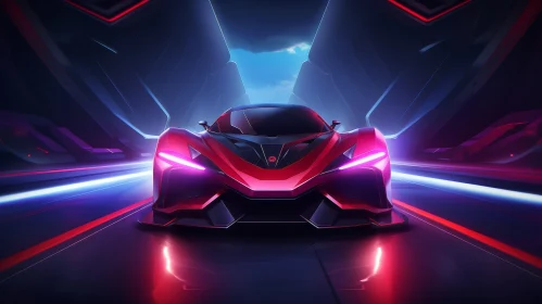 Futuristic Red Sports Car Digital Painting