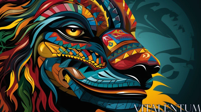 Lion's Face Illustration - Unique and Colorful Artwork AI Image
