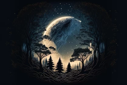 Moonlit Forest Illustration | Enchanting Nature Artwork