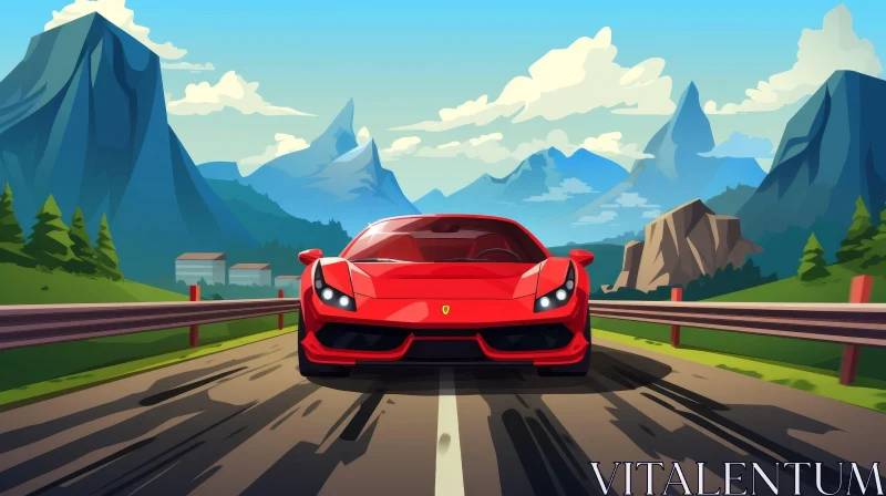 Red Ferrari 488 GTB Sports Car in Mountain Landscape AI Image