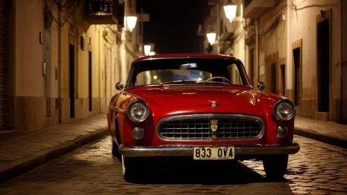 Red Vintage Car Night Scene
