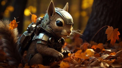 Robotics Squirrel in Autumn - Playful Dieselpunk Artwork