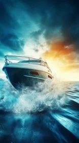 Speed Boat Racing Through Ocean Waves