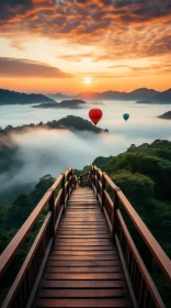 Sunrise Over Forest with Hot Air Balloons: Nature Fine Art
