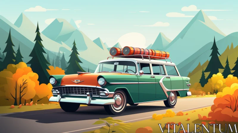 Vintage Chevrolet Bel Air Station Wagon Illustration AI Image