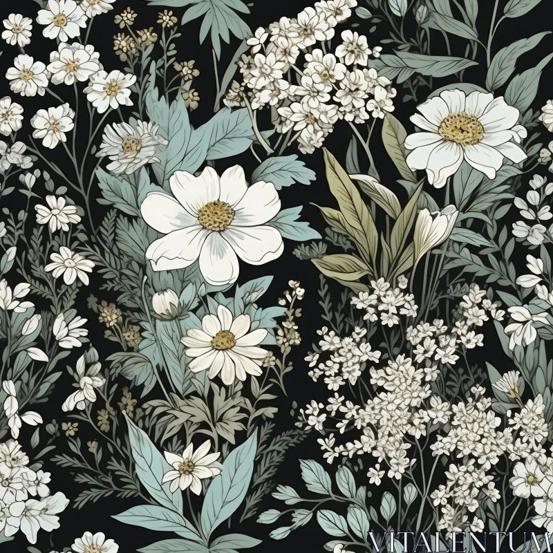 AI ART Vintage Floral Seamless Pattern - Dark Background