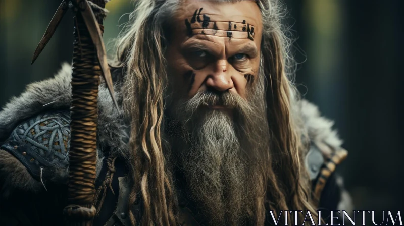 Ancient Viking Warrior Portrait in Mountainous Setting AI Image