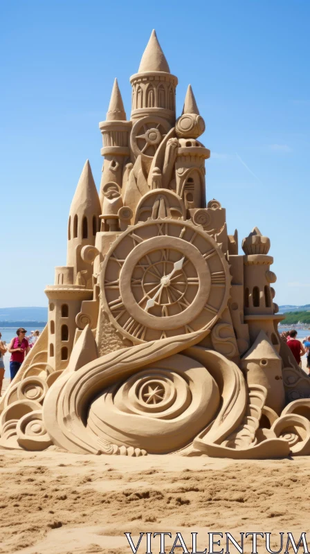 Art Nouveau Inspired Sand Castle on the Beach AI Image