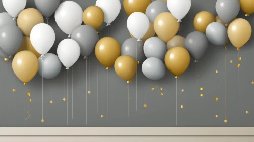 Balloon Cluster on Gray Wall - 3D Rendering