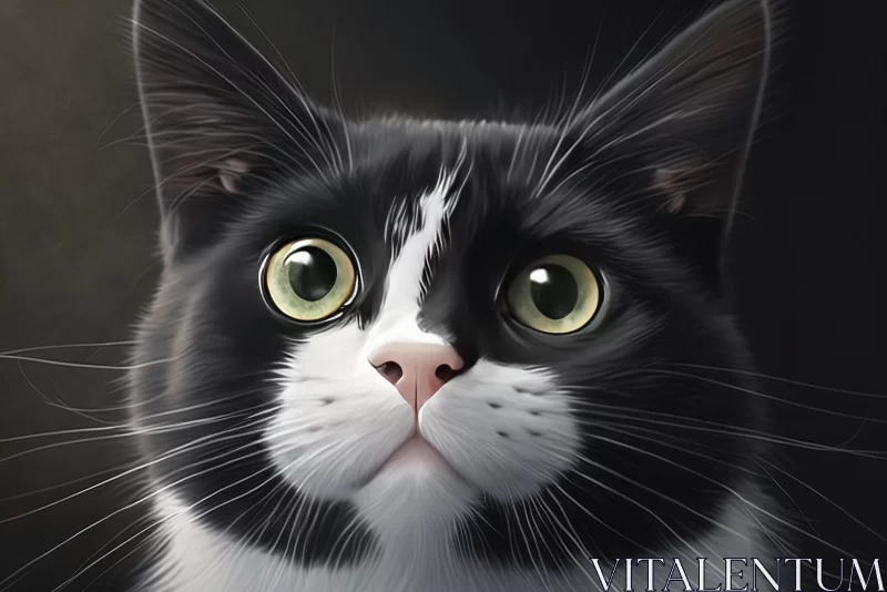 Captivating Black and White Cat | Digital Painting AI Image