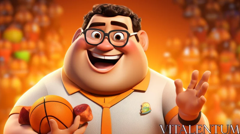 AI ART Cheerful 3D Cartoon Character - Basketball Man