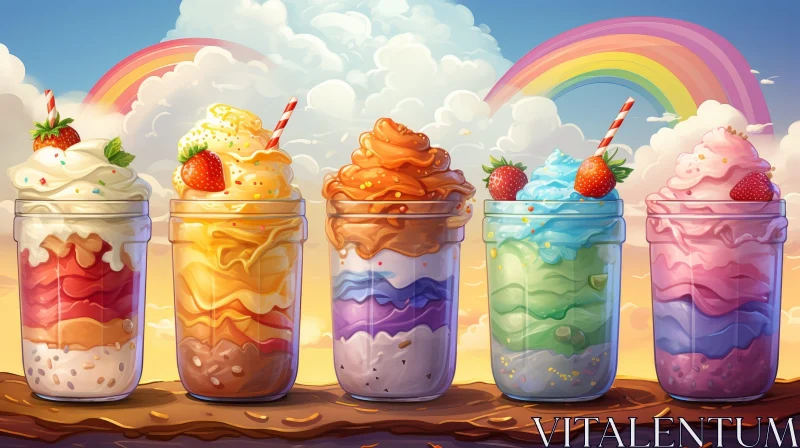 AI ART Colorful Glass Jars with Whipped Cream and Strawberries