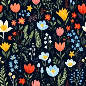 Dark Blue Floral Cartoon Pattern