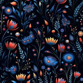 Dark Blue Floral Pattern - Seamless Design