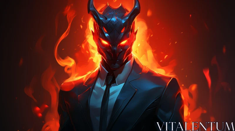Dark Fiery Portrait of a Masked Man in a Suit AI Image
