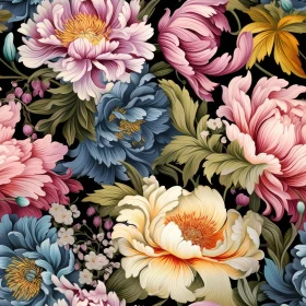 Dark Floral Pattern with Colorful Flowers