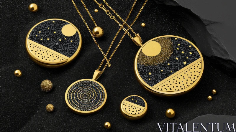 Elegant Gold Jewelry with Black Enamel | Beautiful Pendant Necklaces AI Image