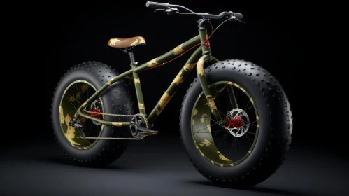 Green and Brown Camouflage Fat Bike on Black Background