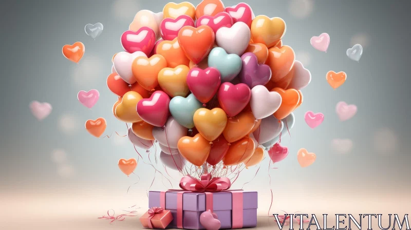 Heart Balloons 3D Rendering | Valentine's Day Love Bunch AI Image