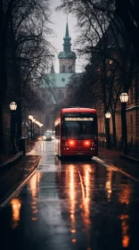 Red Bus in Moody City Street