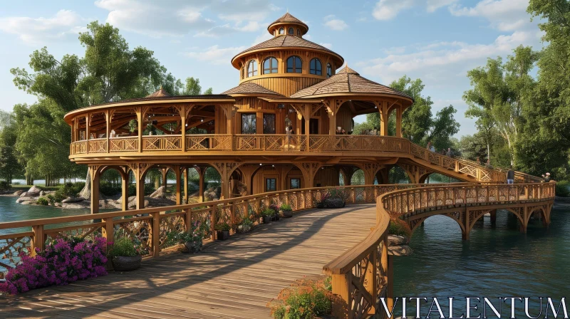 Serene Wooden House by the Lake: A Captivating Nature Scene AI Image