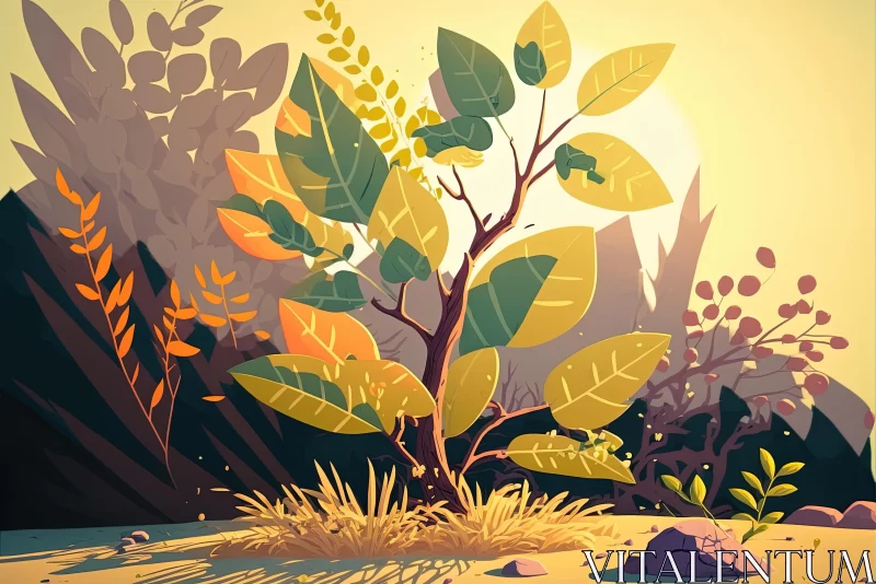 Vibrant Tree in the Desert: Psychedelic 2D Game Art AI Image