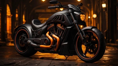 Black Harley-Davidson V-Rod Motorcycle in Dark Alleyway